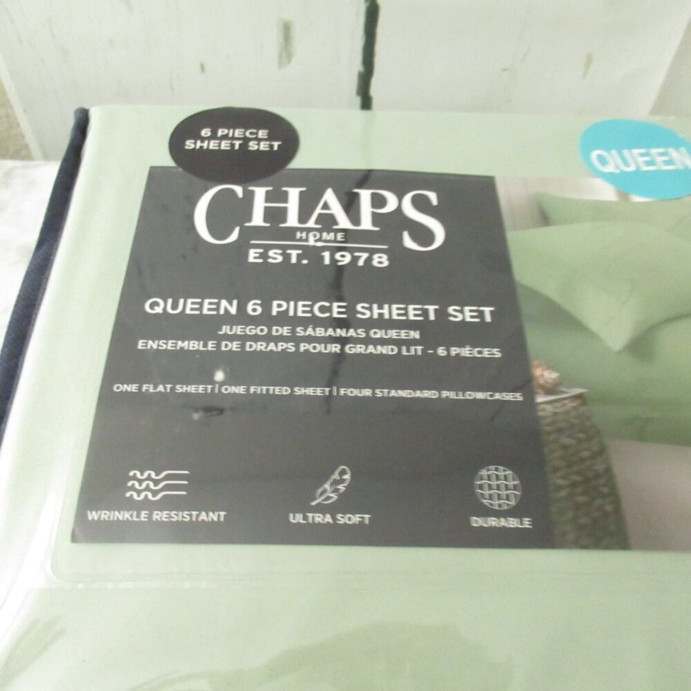 Chaps Sheets Queen Size Green Wrinkle Resistant Ultra Soft 6 Piece Set - Picture 4 of 4